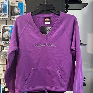 Harley Davidson Heavy L/S  V-neck Pullover w/ Drawstring Sz S